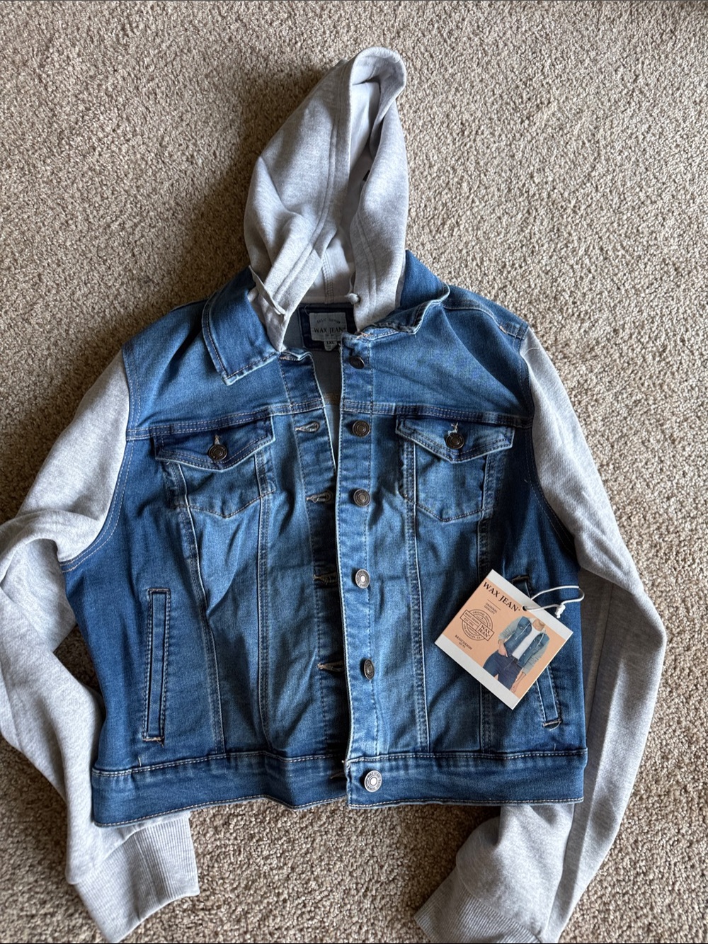 Denim & Gray Hooded Jacket - Medium Wash